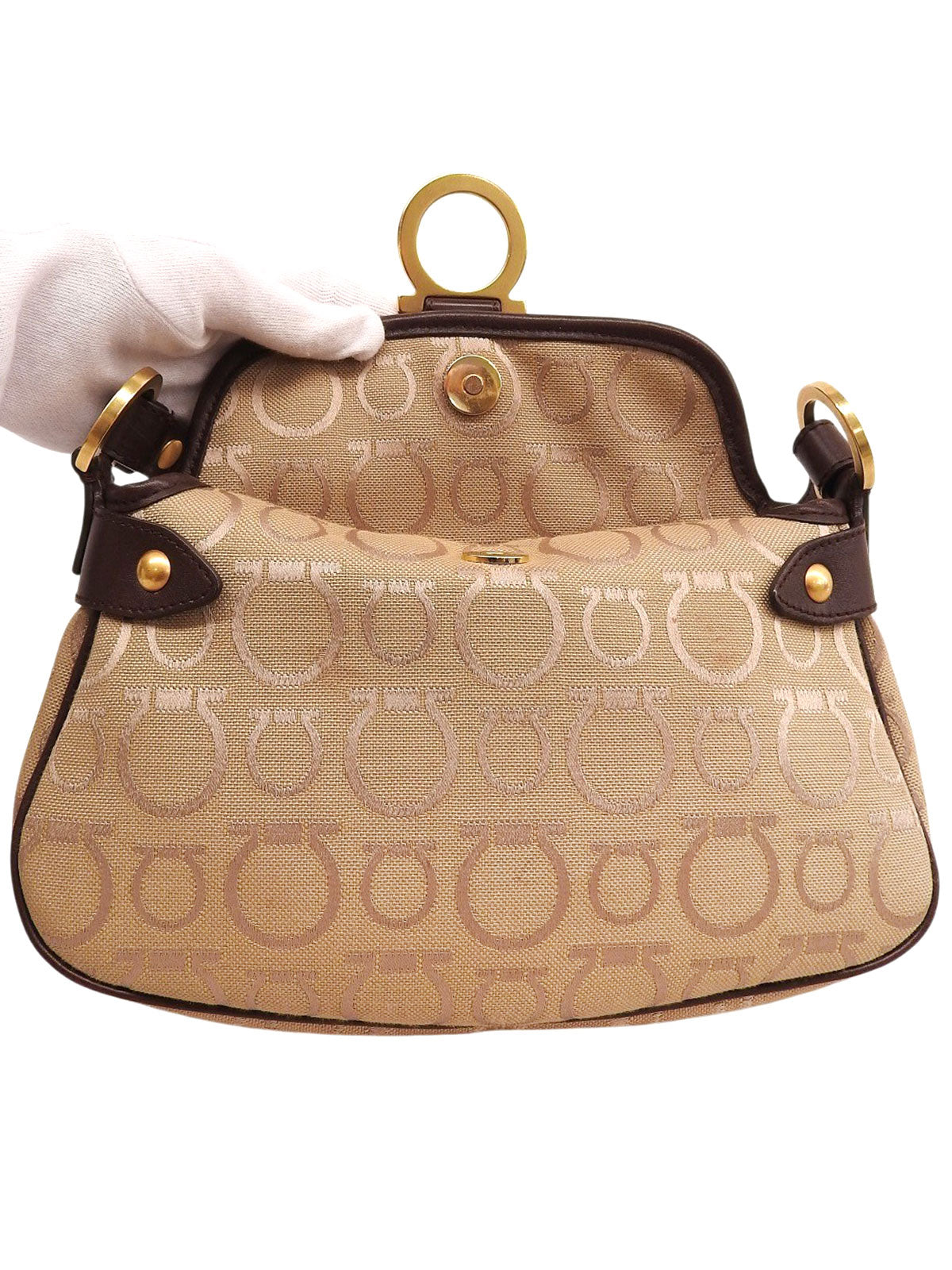 ガンチーニプレートハンドバッグ ブラウン