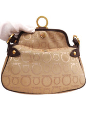 ガンチーニプレートハンドバッグ ブラウン