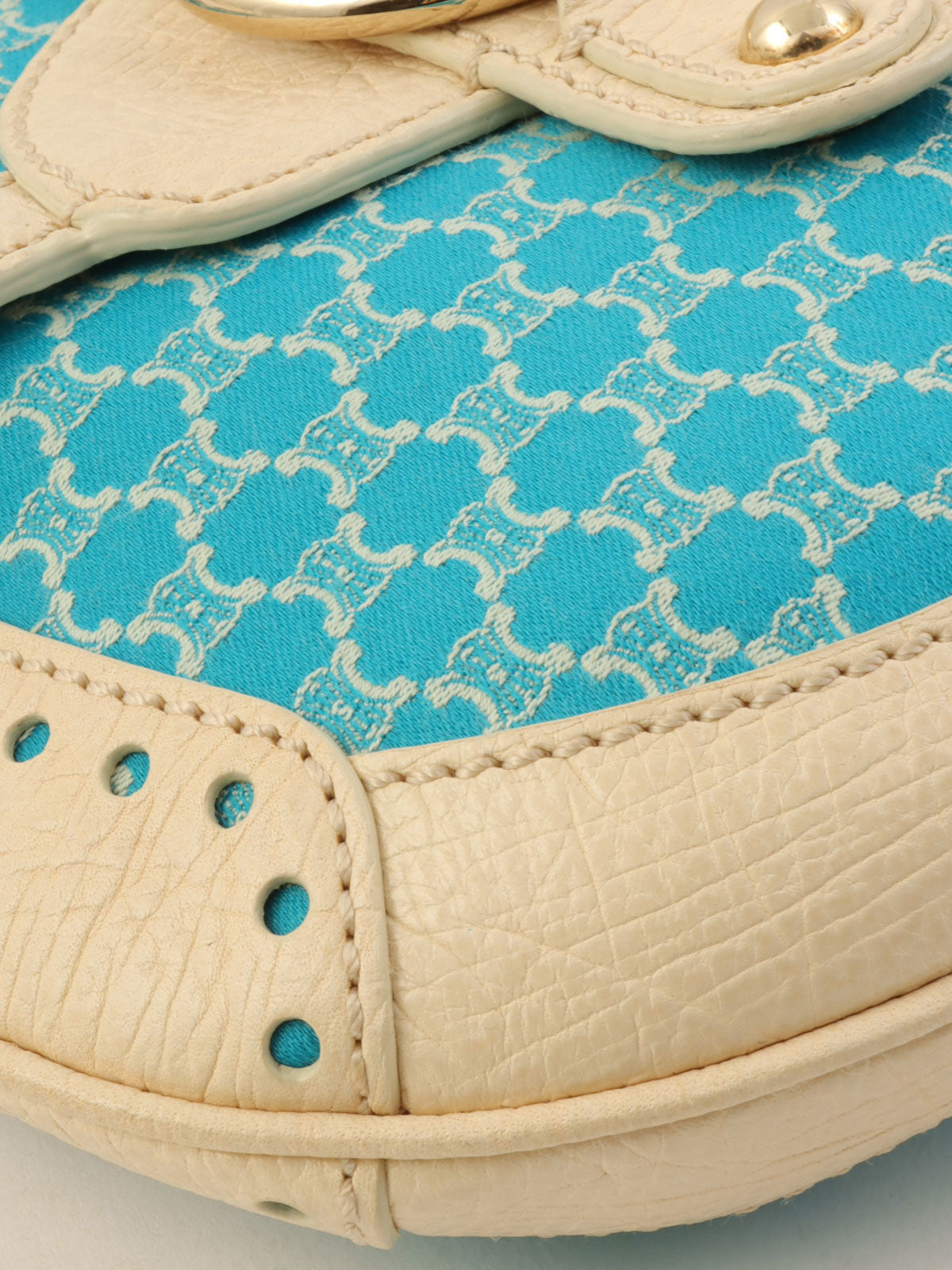 Macadam Pattern Round Shoulder Bag Ivory/Blue