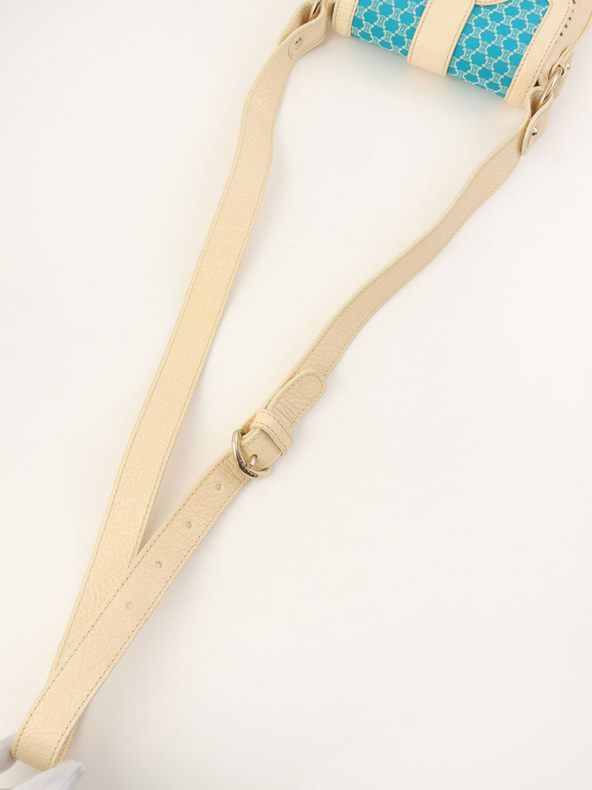 Macadam Pattern Round Shoulder Bag Ivory/Blue