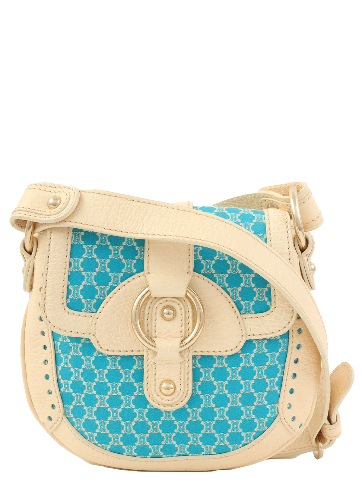 Macadam Pattern Round Shoulder Bag Ivory/Blue