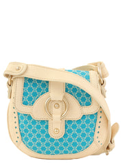 Macadam Pattern Round Shoulder Bag Ivory/Blue