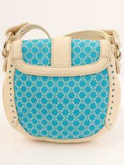 Macadam Pattern Round Shoulder Bag Ivory/Blue