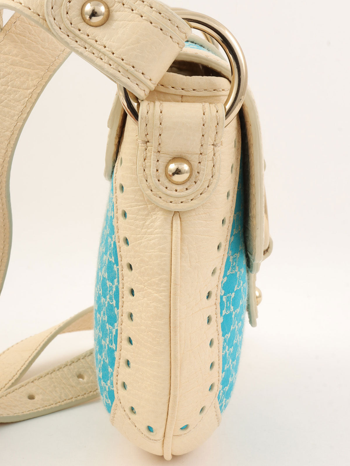 Macadam Pattern Round Shoulder Bag Ivory/Blue