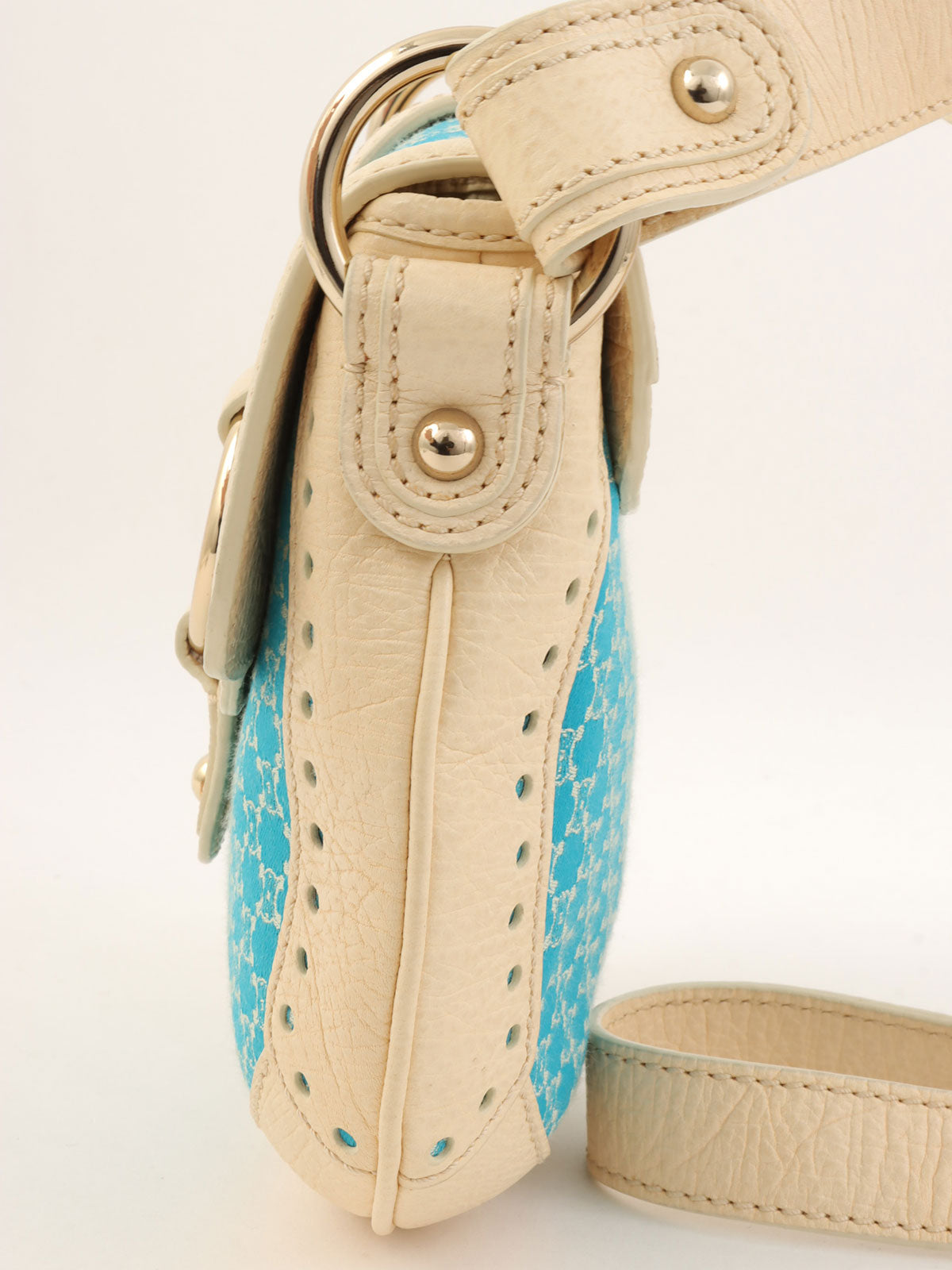 Macadam Pattern Round Shoulder Bag Ivory/Blue