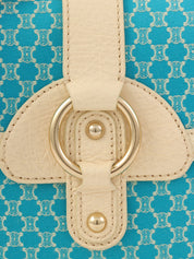 Macadam Pattern Round Shoulder Bag Ivory/Blue