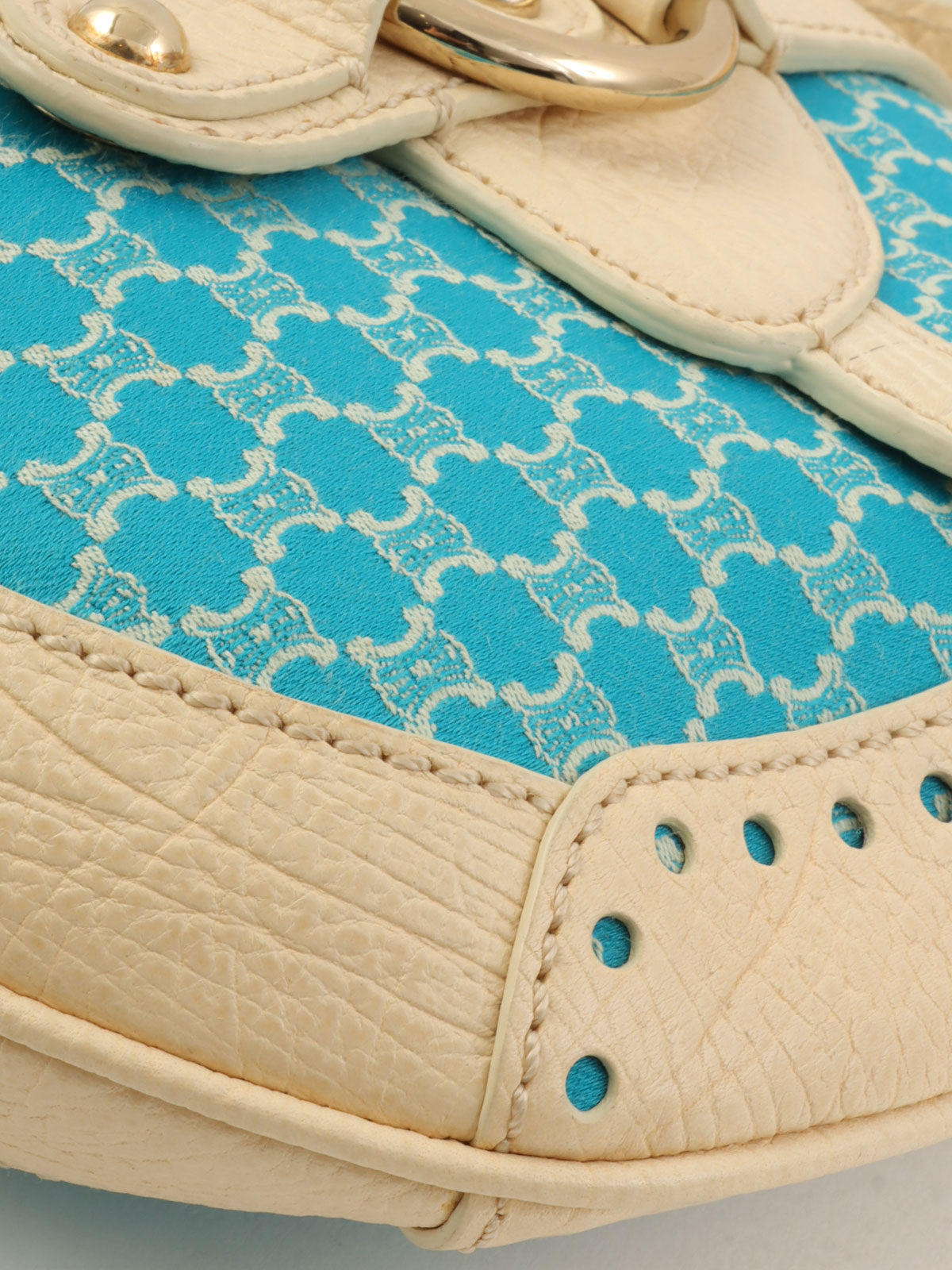 Macadam Pattern Round Shoulder Bag Ivory/Blue