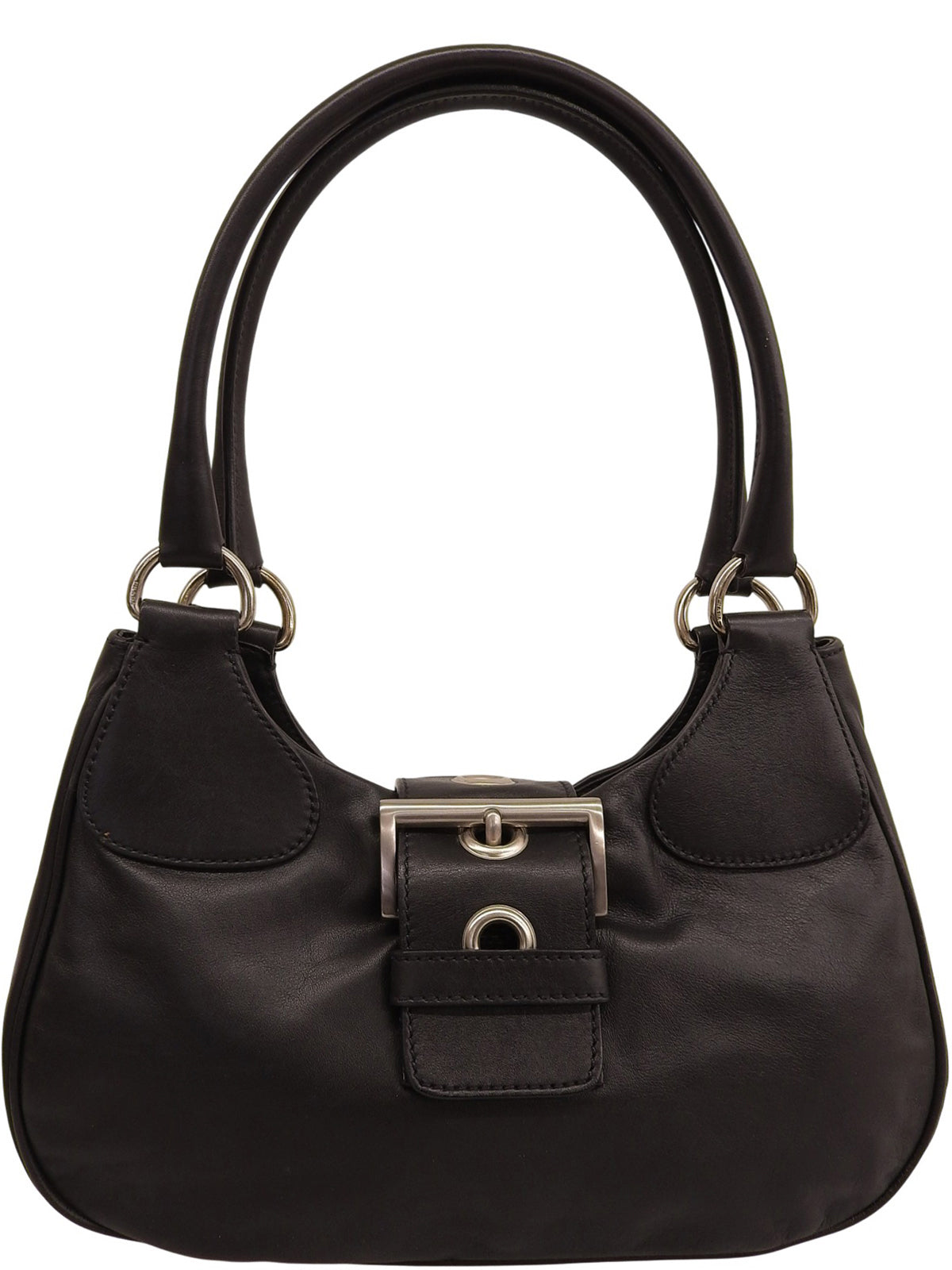 Logo Plate Buckle Shoulder Bag in Black