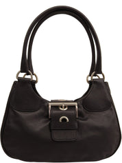 Logo Plate Buckle Shoulder Bag in Black