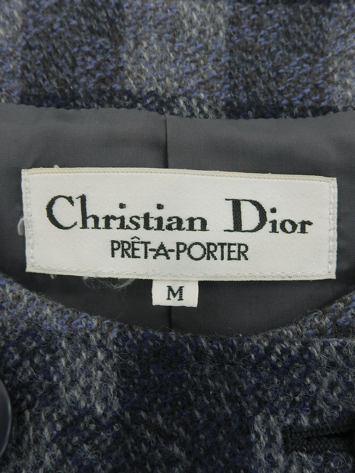 Check Pattern Collarless Set Up Gray/Navy