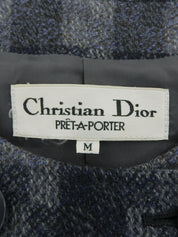 Check Pattern Collarless Set Up Gray/Navy