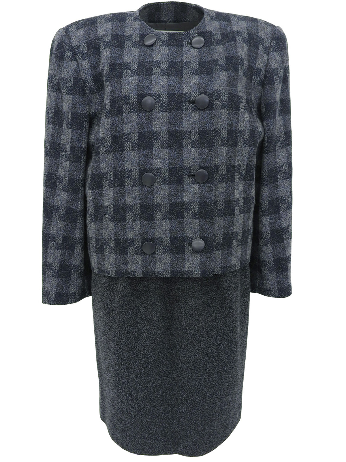 Check Pattern Collarless Set Up Gray/Navy