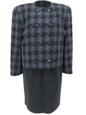 Check Pattern Collarless Set Up Gray/Navy