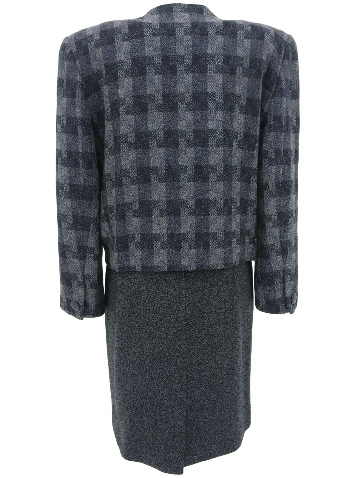 Check Pattern Collarless Set Up Gray/Navy