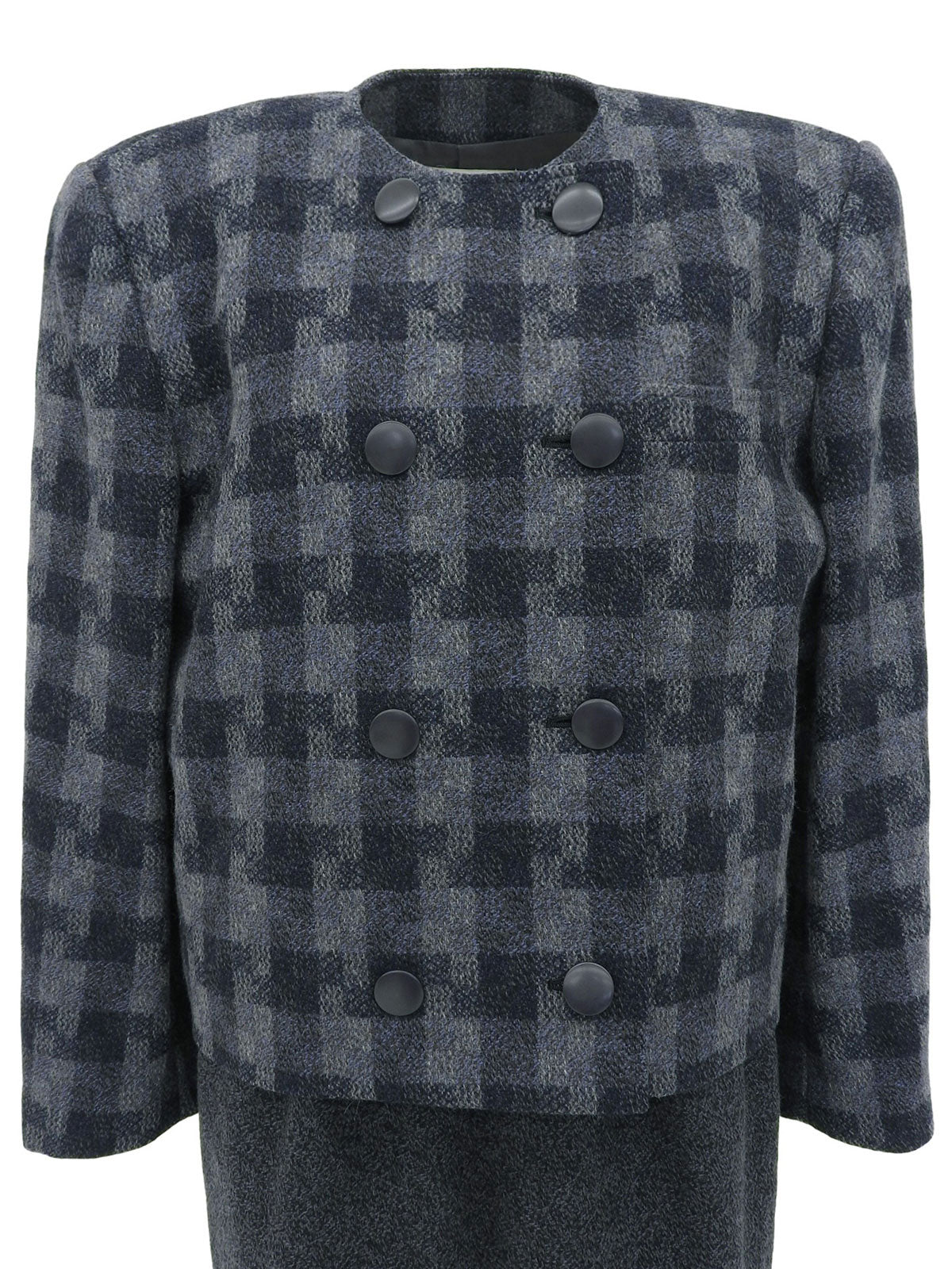 Check Pattern Collarless Set Up Gray/Navy