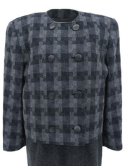 Check Pattern Collarless Set Up Gray/Navy