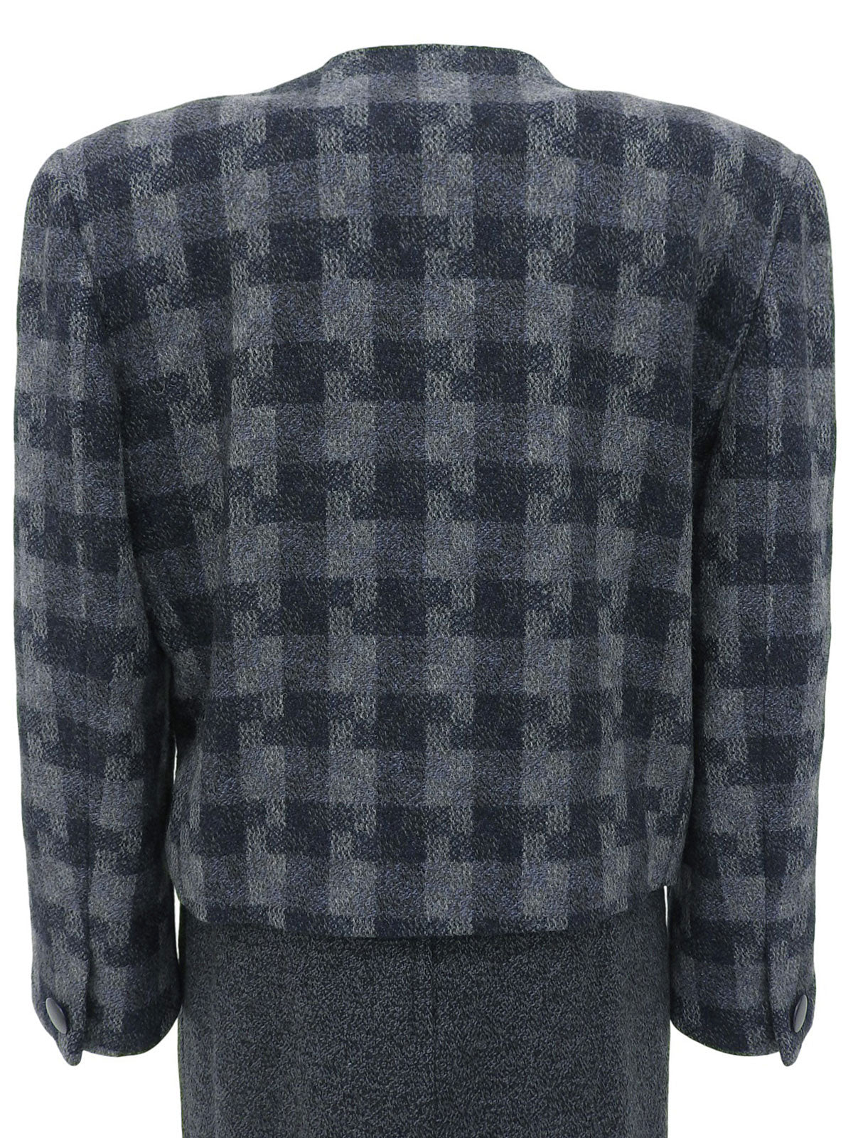Check Pattern Collarless Set Up Gray/Navy