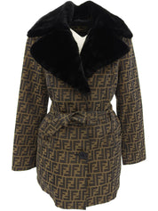 FFズッカパターンファーコート　ブラウン/ブラック