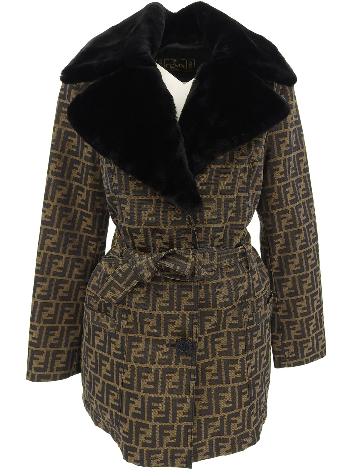 FFズッカパターンファーコート　ブラウン/ブラック