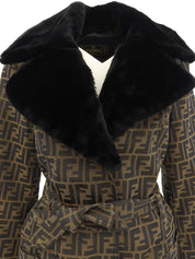 FFズッカパターンファーコート　ブラウン/ブラック