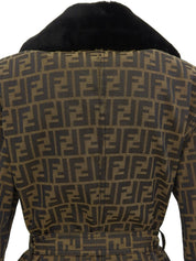 FFズッカパターンファーコート　ブラウン/ブラック