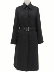 ズッキーノパターンステンカラーコート　ブラック