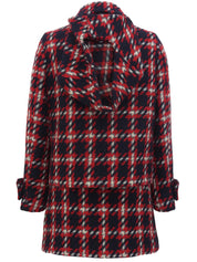 Wool Check Pattern Hooded Set in Red/Navy