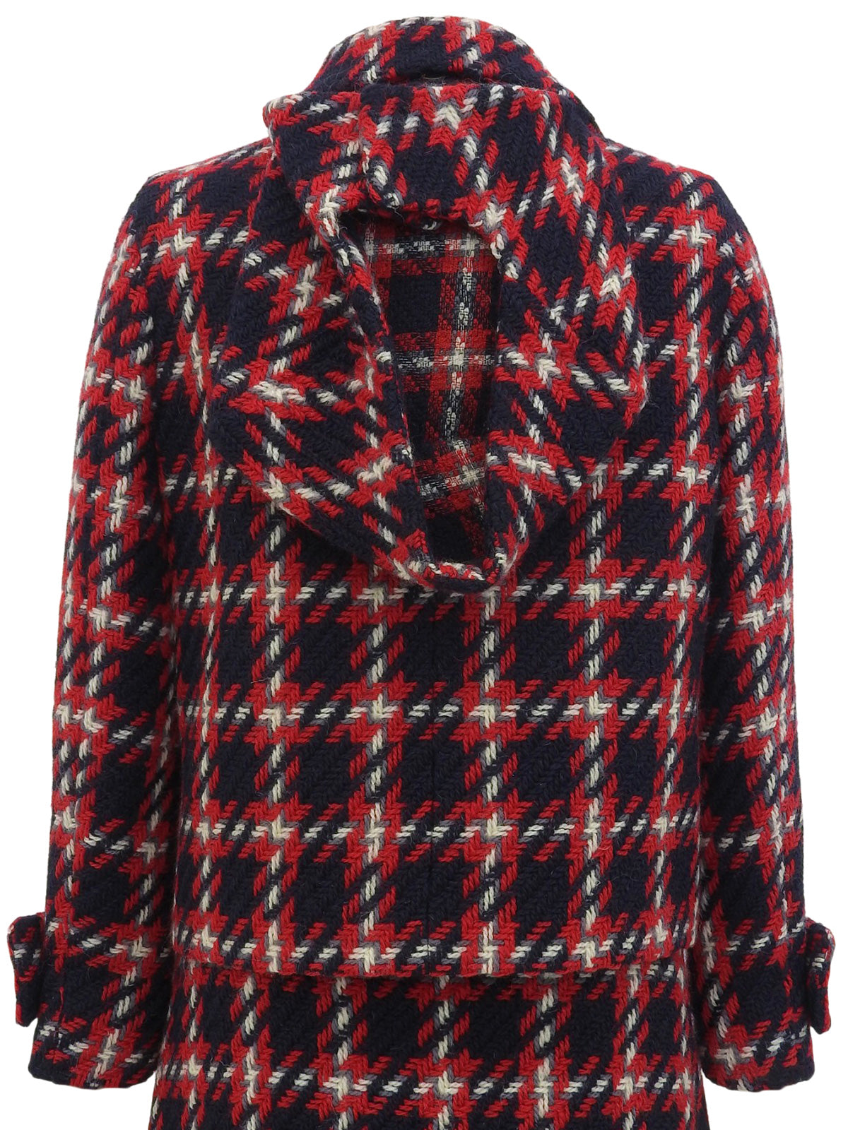 Wool Check Pattern Hooded Set in Red/Navy