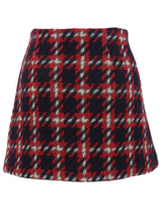 Wool Check Pattern Hooded Set in Red/Navy