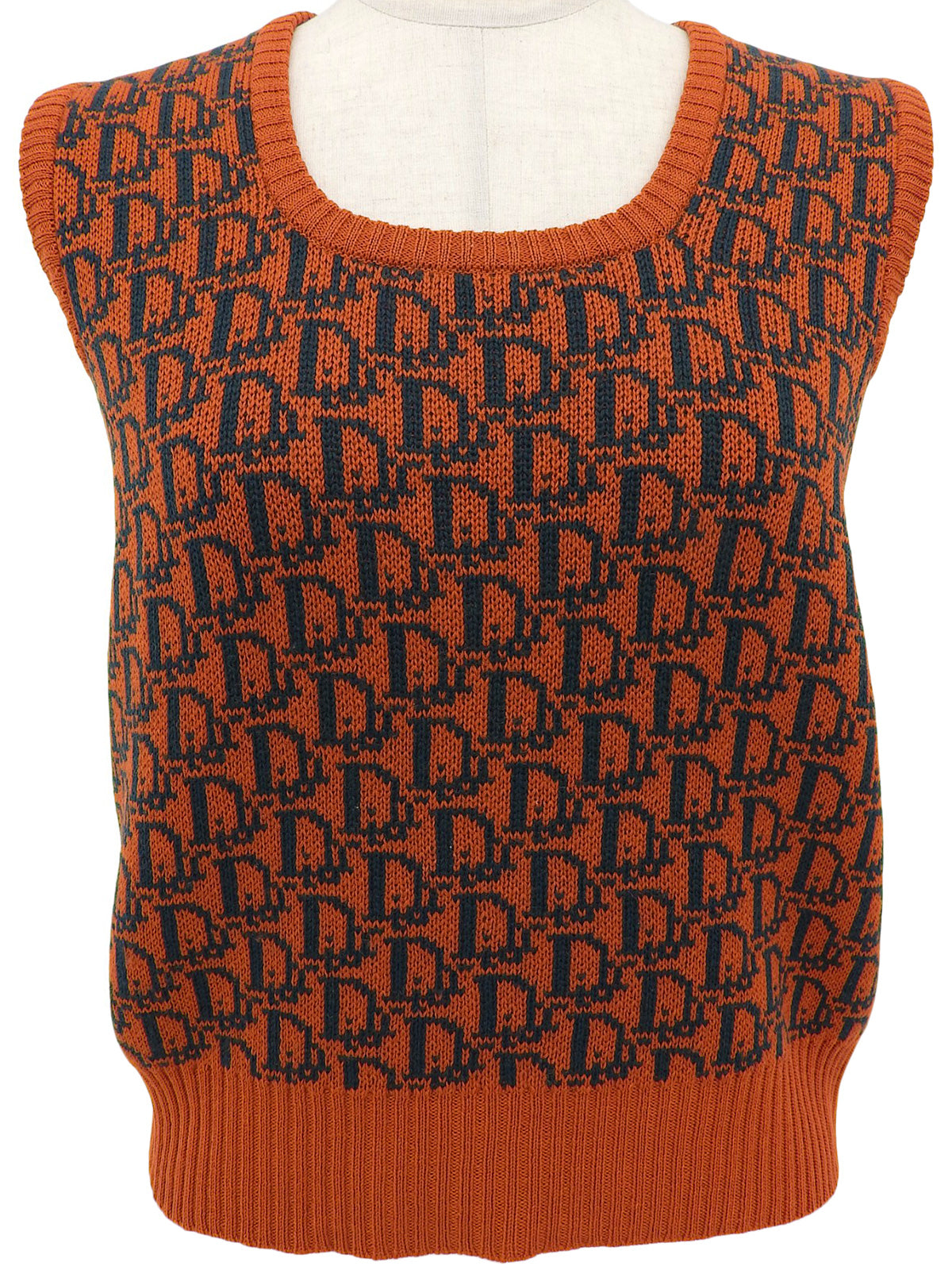 トロッターパターンニットベスト　オレンジ/ダークグリーン