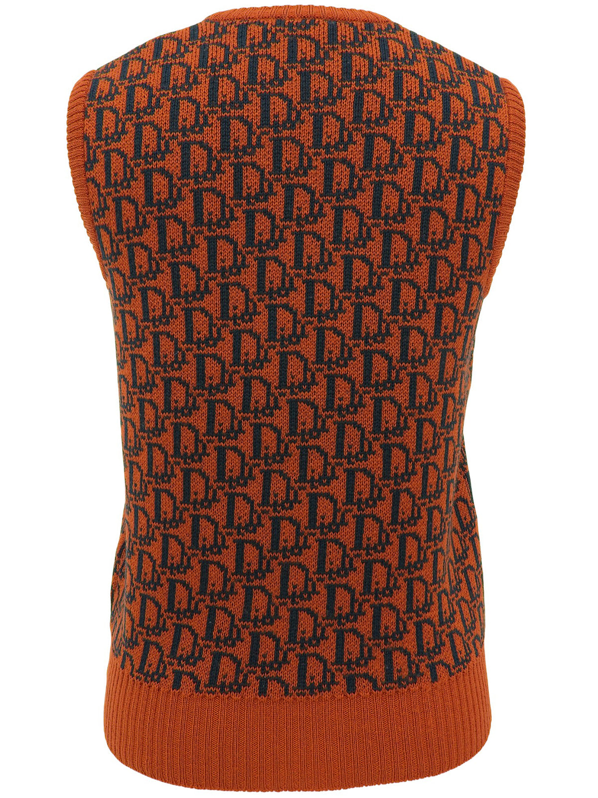 トロッターパターンニットベスト　オレンジ/ダークグリーン