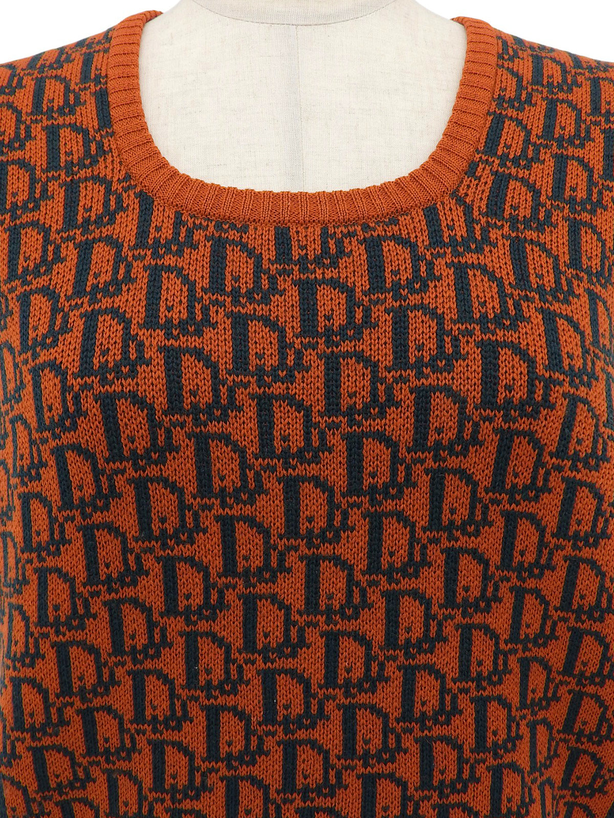トロッターパターンニットベスト　オレンジ/ダークグリーン