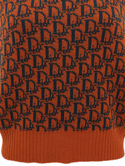 トロッターパターンニットベスト　オレンジ/ダークグリーン