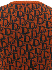 トロッターパターンニットベスト　オレンジ/ダークグリーン