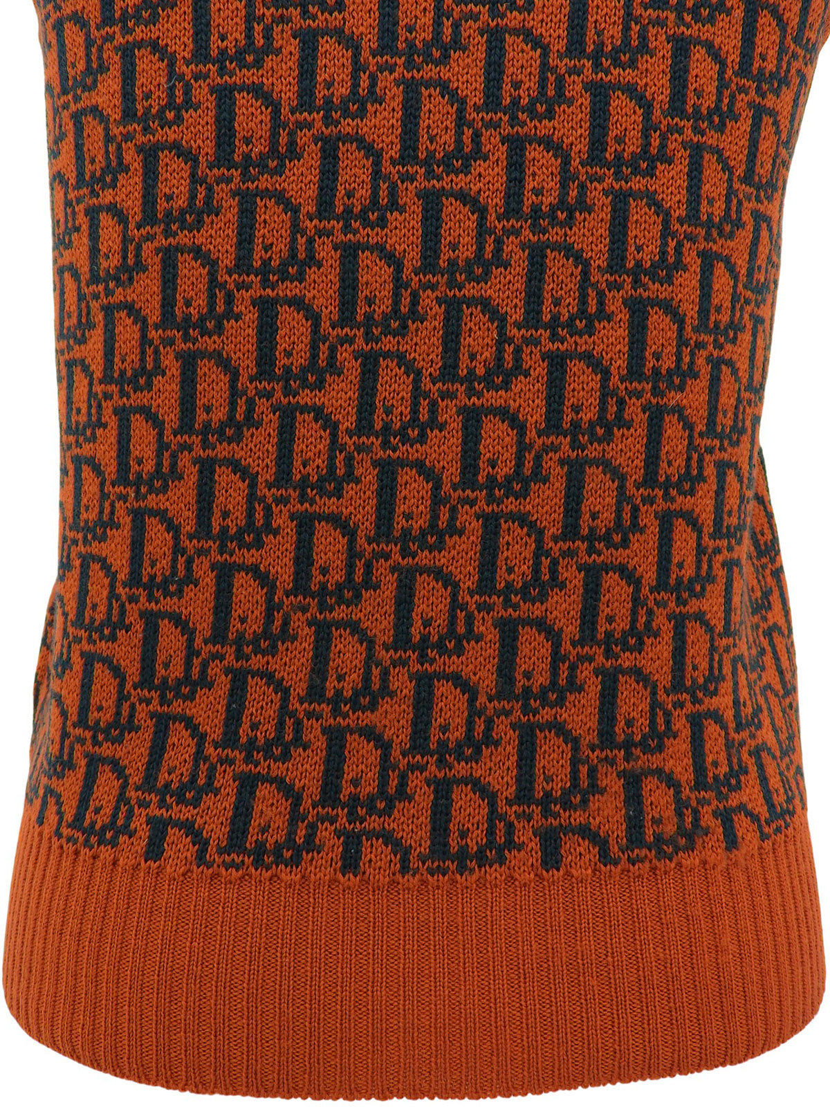 トロッターパターンニットベスト　オレンジ/ダークグリーン