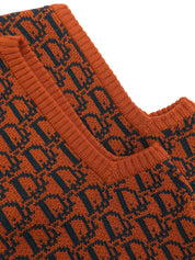 トロッターパターンニットベスト　オレンジ/ダークグリーン