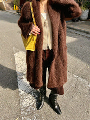 モヘアビッグカラーロングコート ブラウン