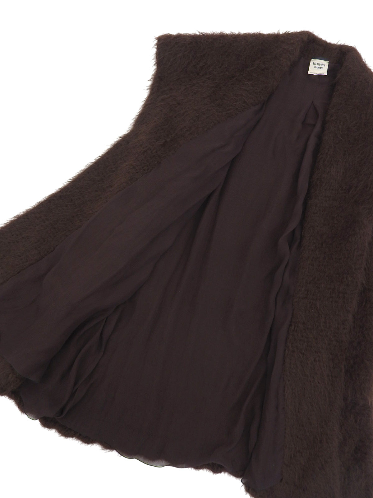 モヘアビッグカラーロングコート ブラウン