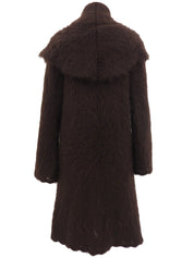 モヘアビッグカラーロングコート ブラウン