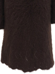 モヘアビッグカラーロングコート ブラウン