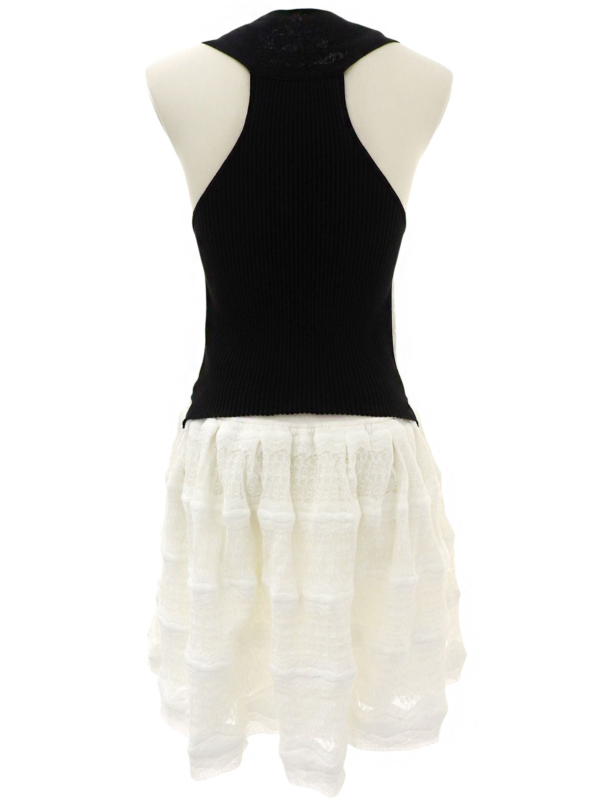 フリルデザインノースリーブワンピース ホワイト/ブラック