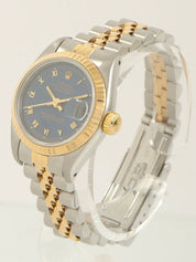 约1991年产蚝式恒动日历型腕表，银/金/海军蓝配色。