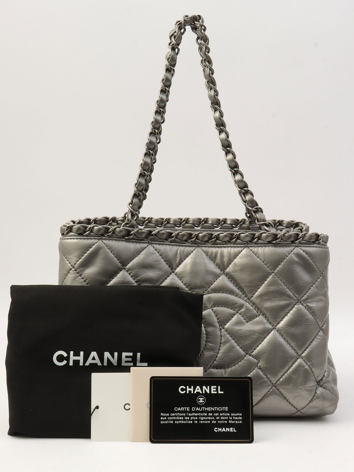 2012年頃製 CCマークステッチチェーンハンドバッグ シルバー