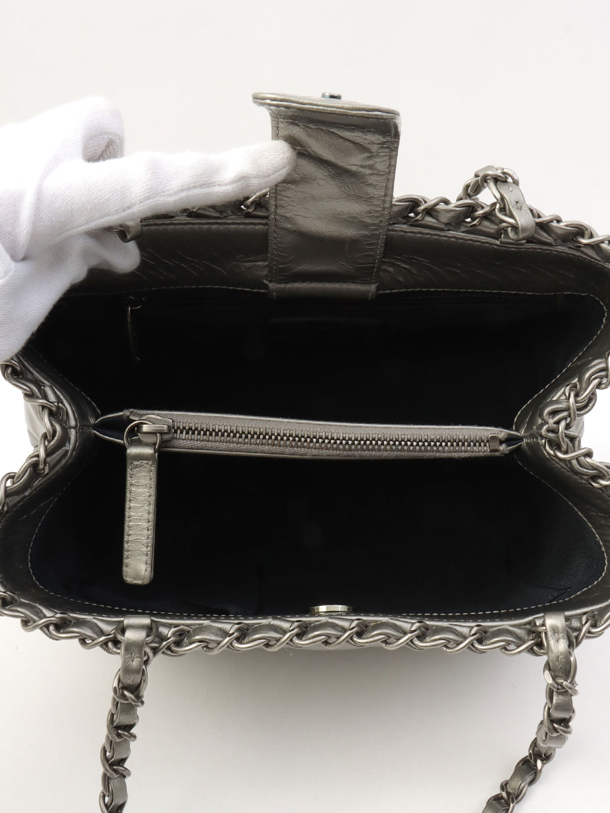 2012年頃製 CCマークステッチチェーンハンドバッグ シルバー