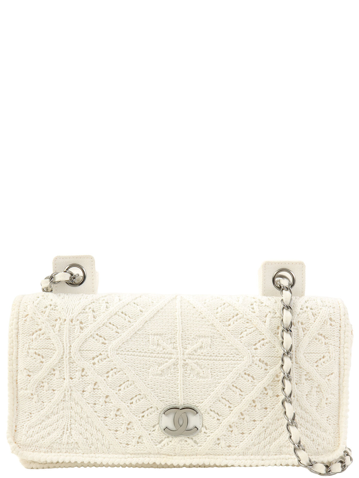 2004年针织蕾丝CC标志牌链条单肩包 白色