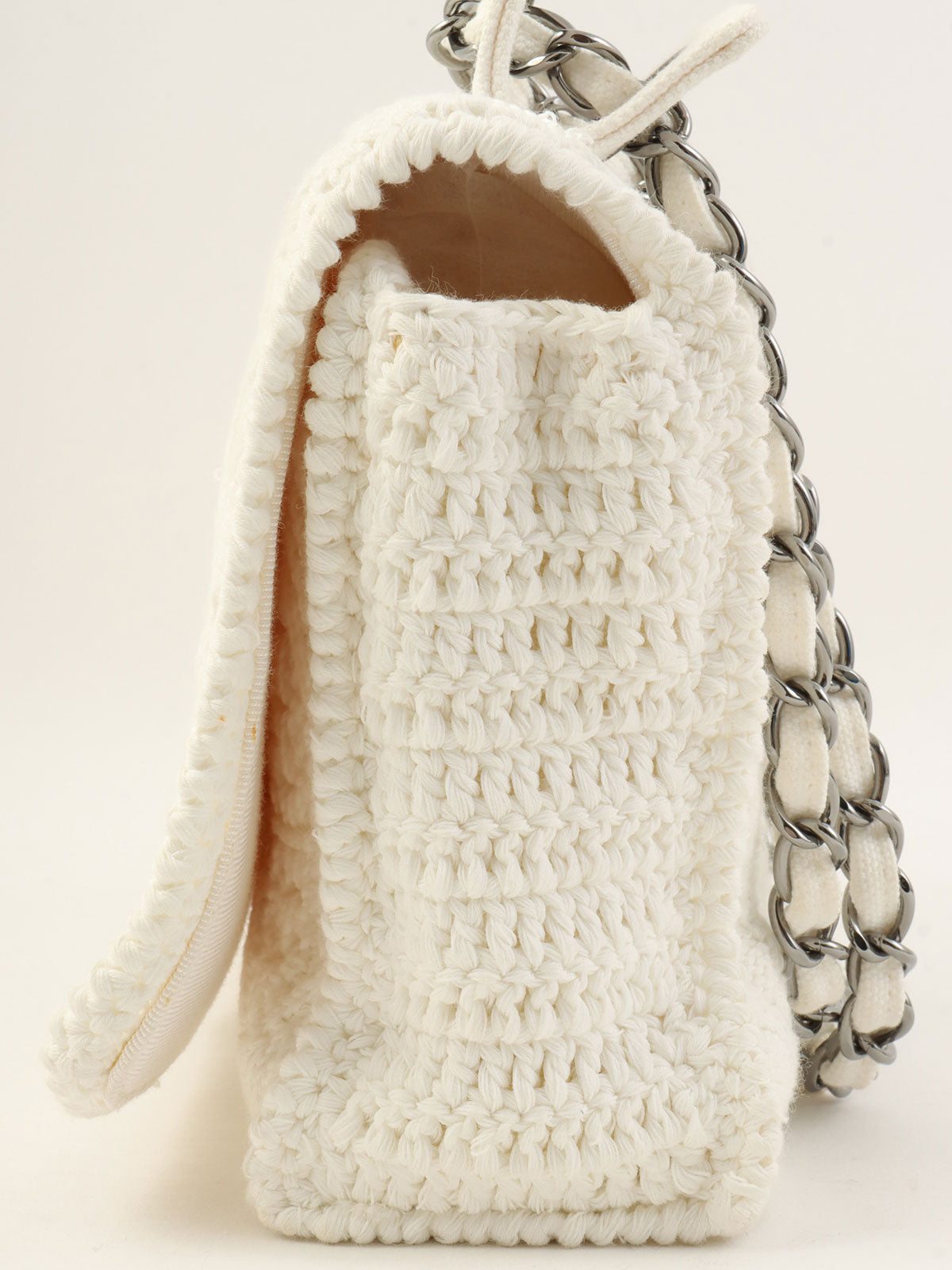 2004年针织蕾丝CC标志牌链条单肩包 白色