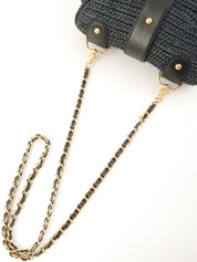 2005年頃製 ラフィアCCターンロックチェーンショルダーバッグ ネイビー/ブラック