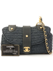 2005年頃製 ラフィアCCターンロックチェーンショルダーバッグ ネイビー/ブラック