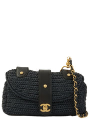 2005年頃製 ラフィアCCターンロックチェーンショルダーバッグ ネイビー/ブラック