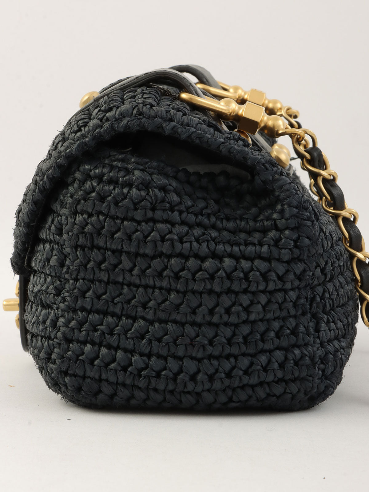 2005年頃製 ラフィアCCターンロックチェーンショルダーバッグ ネイビー/ブラック